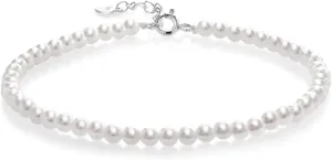Gem Stone King Round 4.3MM White Shell Pearl Strand Necklace | With 925 Sterling Silver Extension and Spring Ring Clasp | 18 Inch | Fine Jewelry Gifts for Her Mom Women Wife