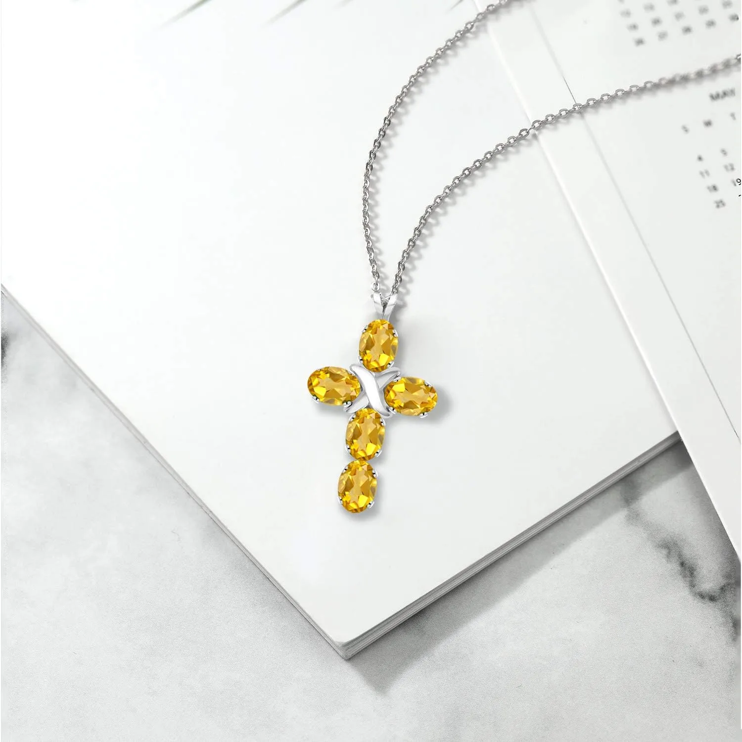 Gemstone Birthstone Cross Necklace | 925 Sterling Silver | Christian Gifts | Oval 6X4MM | Jesus Christian Religious Crucifix Jewelry Pendant Necklace for Women | With 18 Inch Silver Chain
