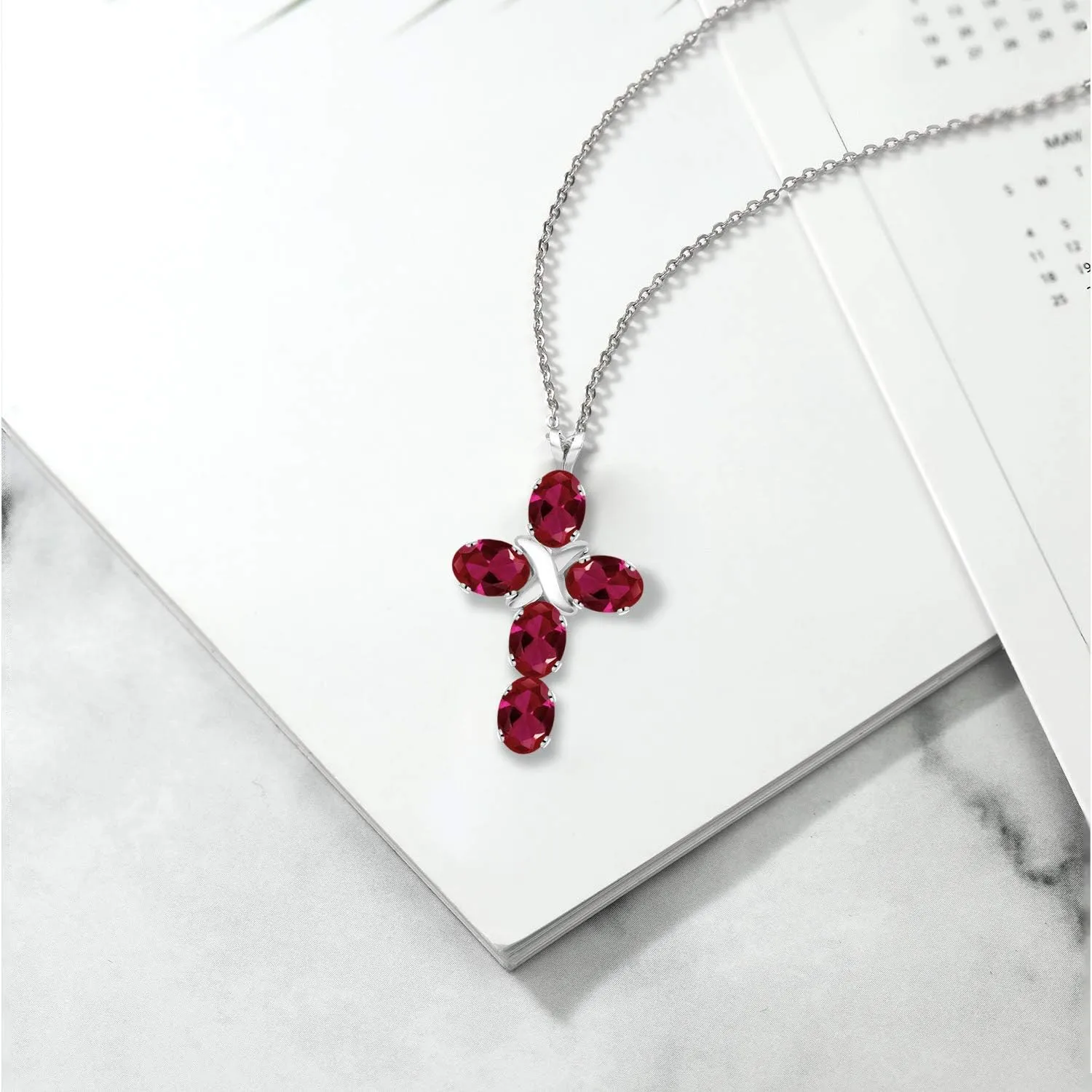 Gemstone Birthstone Cross Necklace | 925 Sterling Silver | Christian Gifts | Oval 6X4MM | Jesus Christian Religious Crucifix Jewelry Pendant Necklace for Women | With 18 Inch Silver Chain
