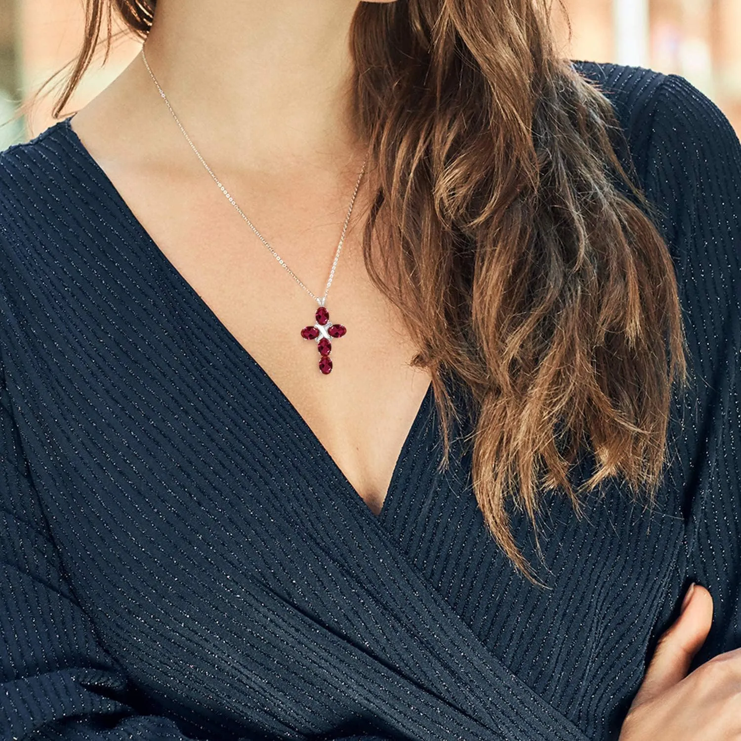 Gemstone Birthstone Cross Necklace | 925 Sterling Silver | Christian Gifts | Oval 6X4MM | Jesus Christian Religious Crucifix Jewelry Pendant Necklace for Women | With 18 Inch Silver Chain