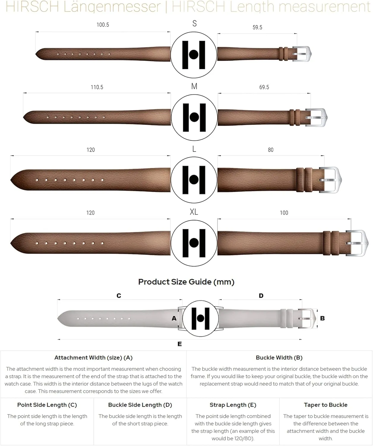 Genuine Calf Leather Watch Band Buffalo Grain - Choose Color & Size - Classic Styled Excellent Quality Watch Strap HIRSCH Kansas