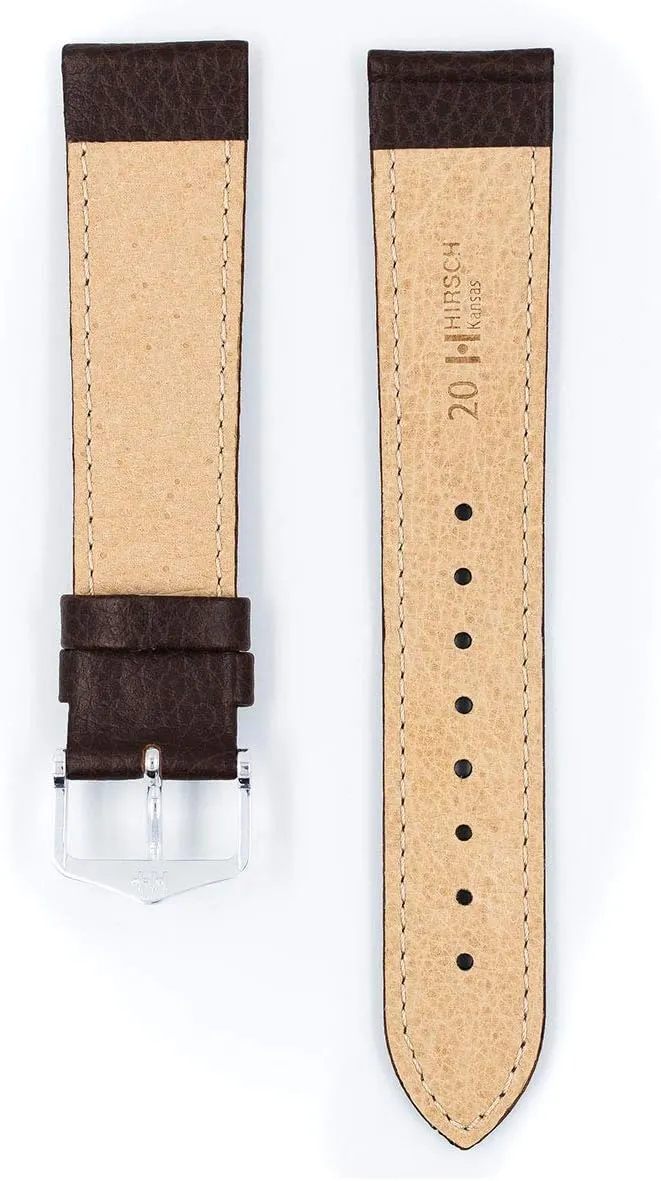 Genuine Calf Leather Watch Band Buffalo Grain - Choose Color & Size - Classic Styled Excellent Quality Watch Strap HIRSCH Kansas