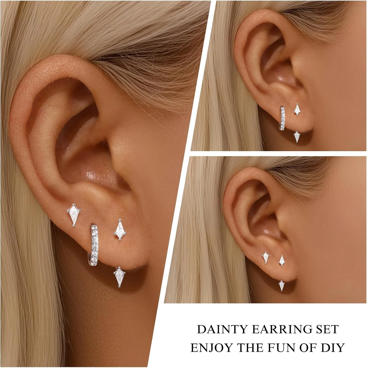 GEORGE  SMITH Stackable Kite Stud Earrings Set for Women, Gold & Silver Huggie Birthstone Jewelry with Emerald Green & Blue Sapphire, Trendy Earrings for Women 2025