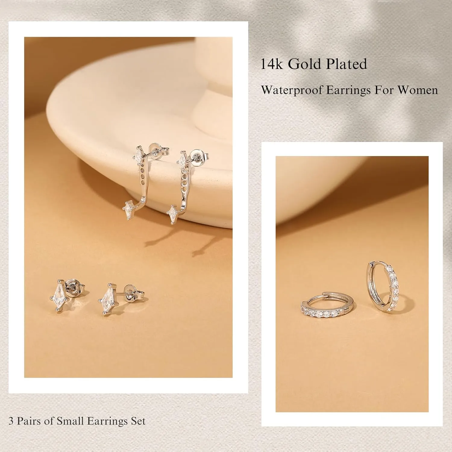 GEORGE  SMITH Stackable Kite Stud Earrings Set for Women, Gold & Silver Huggie Birthstone Jewelry with Emerald Green & Blue Sapphire, Trendy Earrings for Women 2025