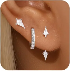 GEORGE  SMITH Stackable Kite Stud Earrings Set for Women, Gold & Silver Huggie Birthstone Jewelry with Emerald Green & Blue Sapphire, Trendy Earrings for Women 2025