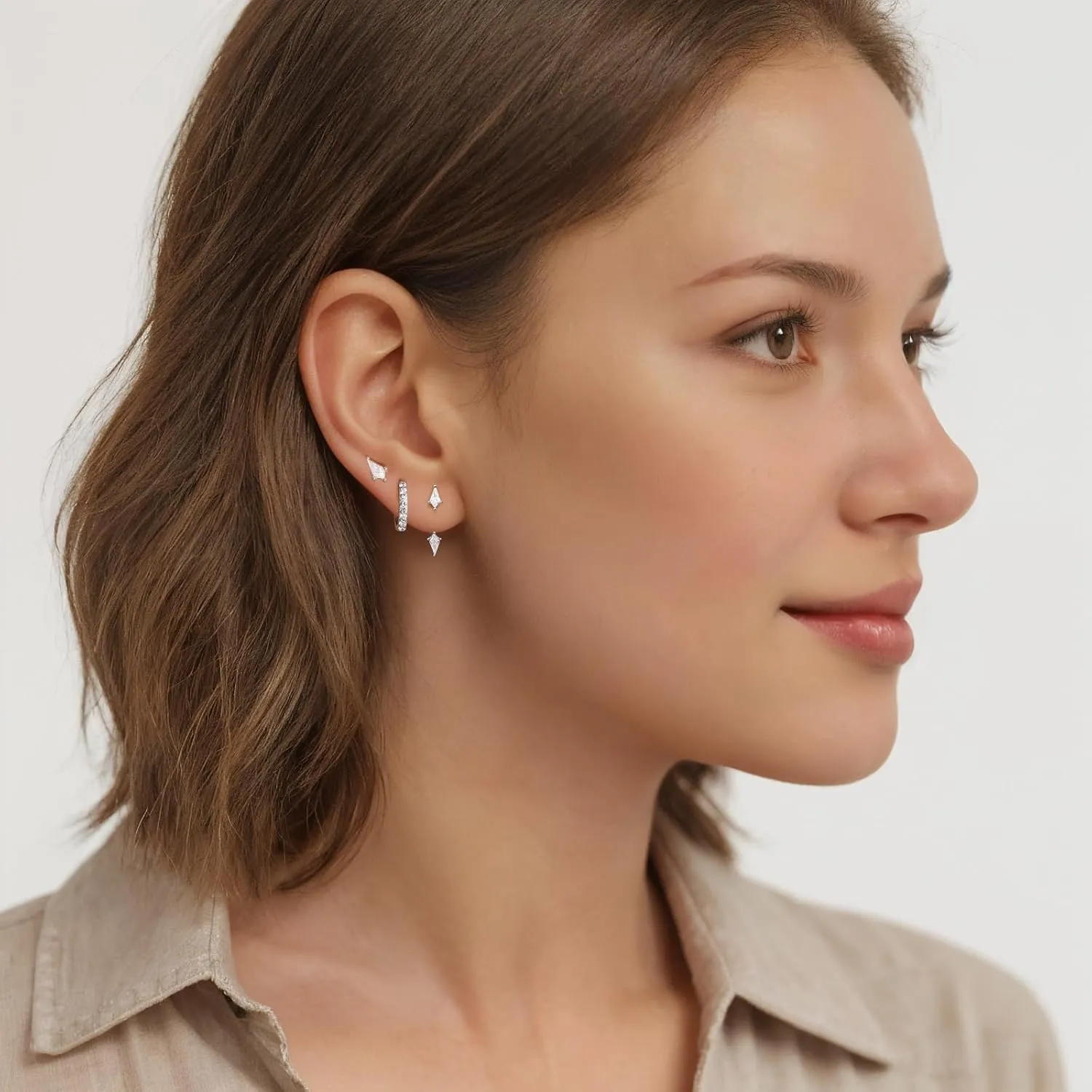 GEORGE  SMITH Stackable Kite Stud Earrings Set for Women, Gold & Silver Huggie Birthstone Jewelry with Emerald Green & Blue Sapphire, Trendy Earrings for Women 2025