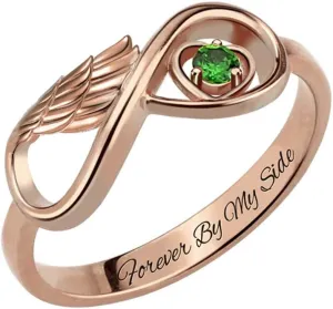 Getname Necklace Personalized Angel Wing Infinity Heart Ring with Birthstone Sterling Silver 925 Wedding Band Ring Engagement Ring for Her