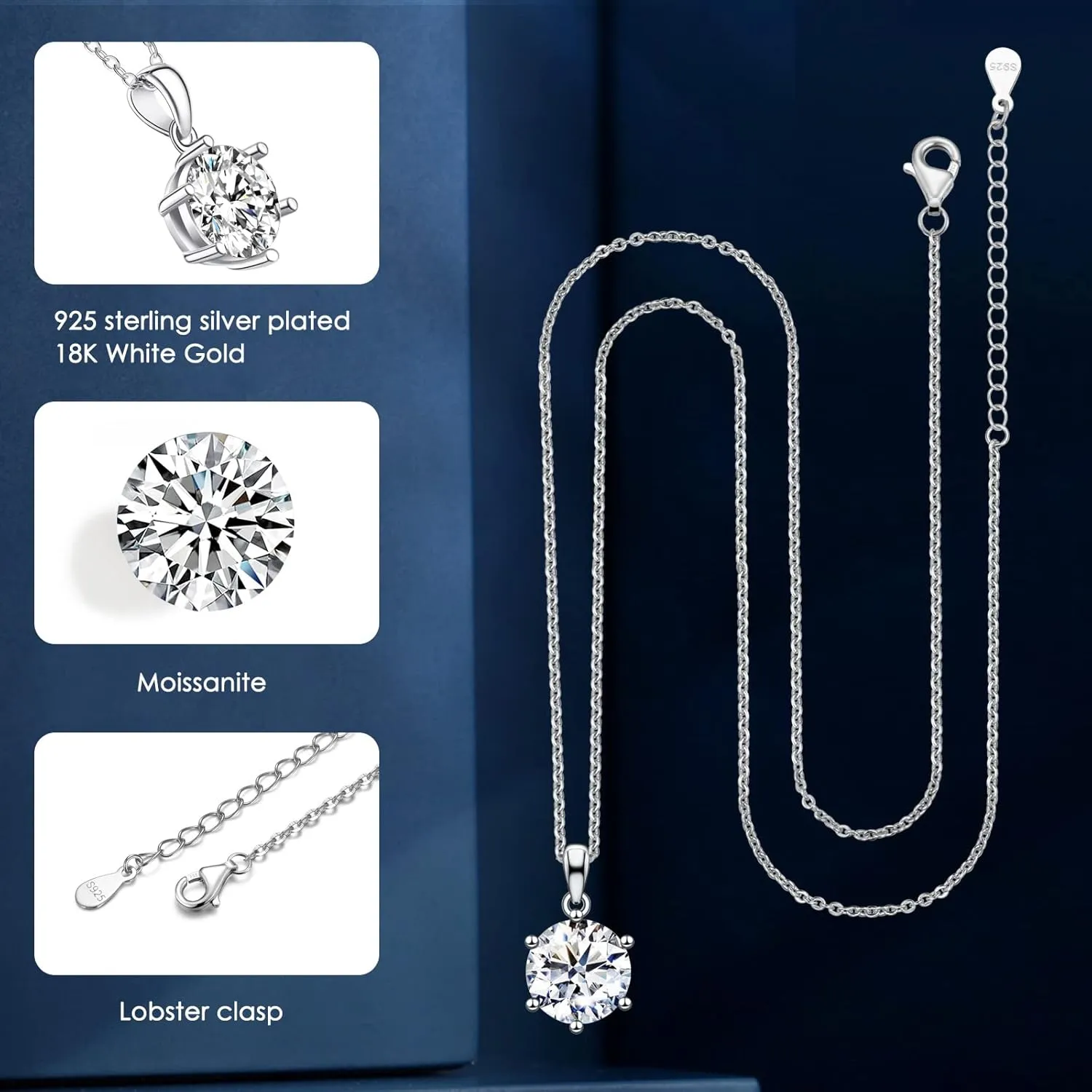 Gifts for Wife Her Mom Daughter Girlfriend Moissanite Necklace for Wife 1CT-4CT Jewelry for Women Birthday Wedding Anniversay Engagements Christmas Valentine Mothers Day Gifts
