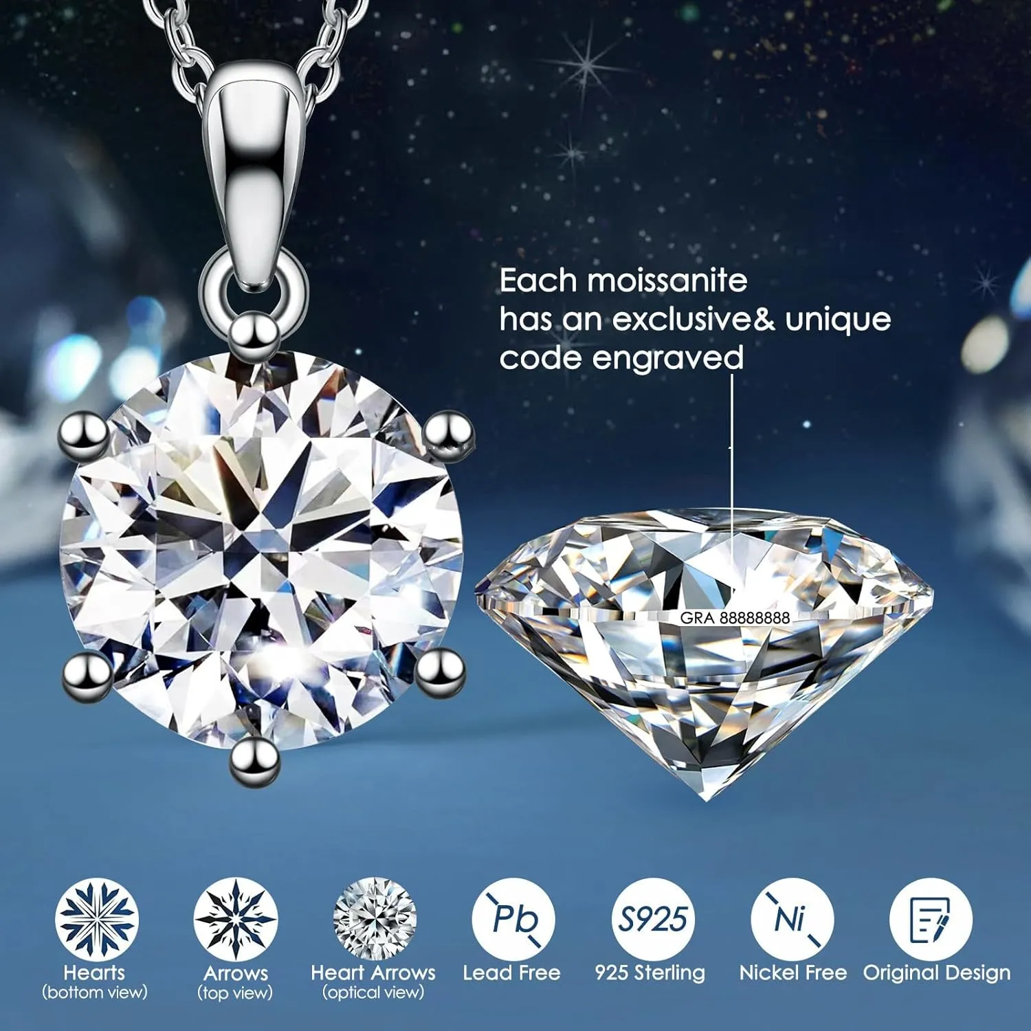 Gifts for Wife Her Mom Daughter Girlfriend Moissanite Necklace for Wife 1CT-4CT Jewelry for Women Birthday Wedding Anniversay Engagements Christmas Valentine Mothers Day Gifts