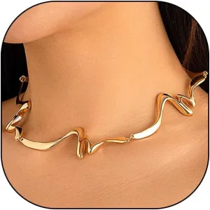 GIGB PBDK Liquid Metal Choker Necklace, Chunky Dainty Geometric Twist Punk Lava Chain Necklace, Fashion Irregular Rock Hip Hop Accessories for Women