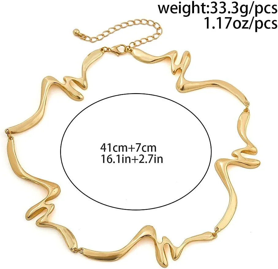 GIGB PBDK Liquid Metal Choker Necklace, Chunky Dainty Geometric Twist Punk Lava Chain Necklace, Fashion Irregular Rock Hip Hop Accessories for Women