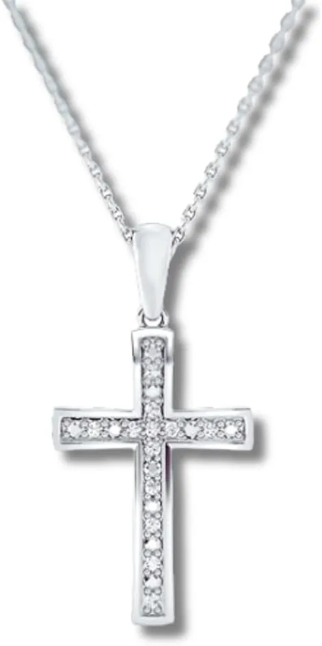 GILDED 1/10 ct. T.W. Lab Grown Diamond (SI1 Clarity, F Color) and Sterling Silver Cross Pendant with an 18 Inch Spring Ring Clasp Cable Chain