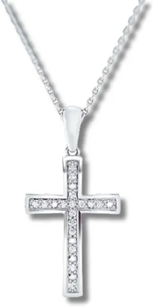 GILDED 1/10 ct. T.W. Lab Grown Diamond (SI1 Clarity, F Color) and Sterling Silver Cross Pendant with an 18 Inch Spring Ring Clasp Cable Chain