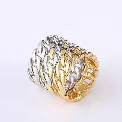 Gixaxak Cuff Link Ring for Women Hip Hop Thumb Rings Fashion Cuban Link Chain Rings 14k Gold Plated Rings for Women Dainty Stacking Chian Thumb Rings Women Ring Two Tone 9