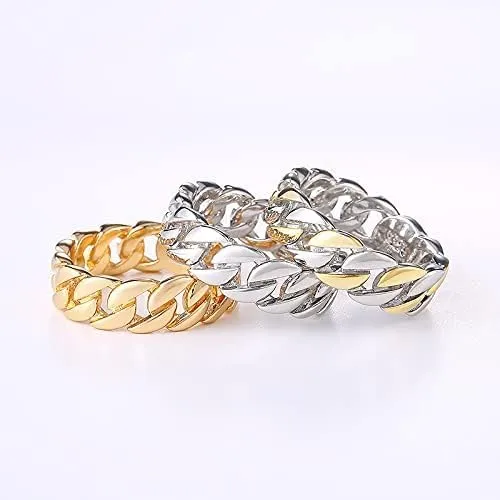Gixaxak Cuff Link Ring for Women Hip Hop Thumb Rings Fashion Cuban Link Chain Rings 14k Gold Plated Rings for Women Dainty Stacking Chian Thumb Rings Women Ring Two Tone 9