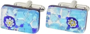 Glass Of Venice Murano Glass Venetian Classic Rectangular Cufflinks - Aqua Blue