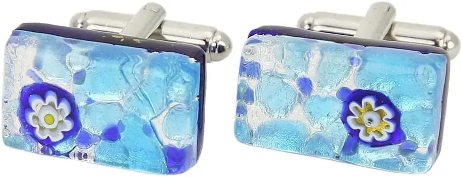 Glass Of Venice Murano Glass Venetian Classic Rectangular Cufflinks - Aqua Blue