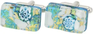 Glass Of Venice Murano Glass Venetian Classic Rectangular Cufflinks - Aqua Gold
