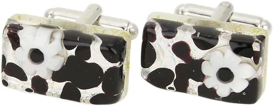 Glass Of Venice Murano Glass Venetian Classic Rectangular Cufflinks - Dark Purple Silver