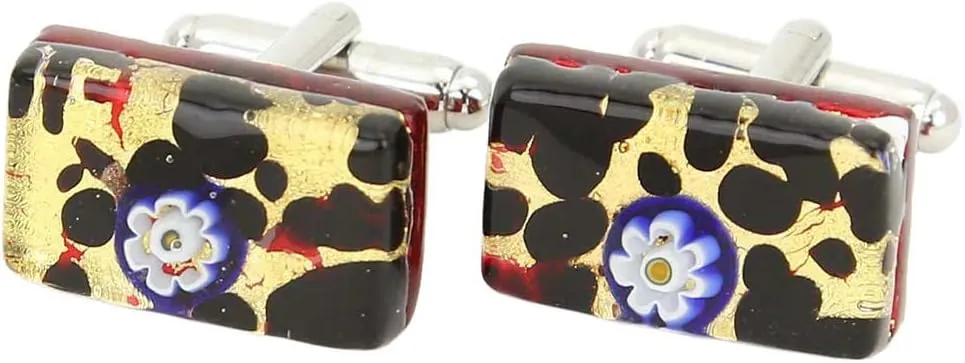 Glass Of Venice Murano Glass Venetian Classic Rectangular Cufflinks - Gold Millefiori