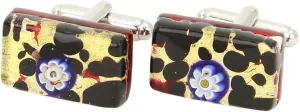 Glass Of Venice Murano Glass Venetian Classic Rectangular Cufflinks - Gold Millefiori