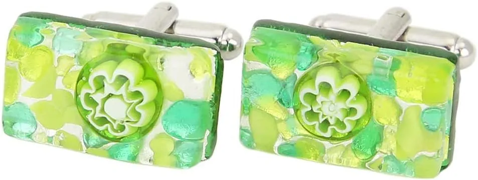 Glass Of Venice Murano Glass Venetian Classic Rectangular Cufflinks - Green Silver