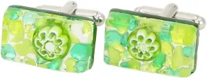 Glass Of Venice Murano Glass Venetian Classic Rectangular Cufflinks - Green Silver