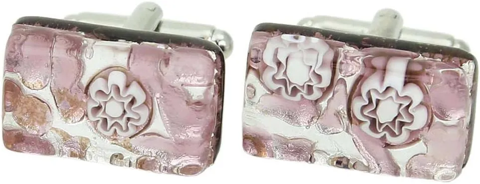 Glass Of Venice Murano Glass Venetian Classic Rectangular Cufflinks - Purple Silver