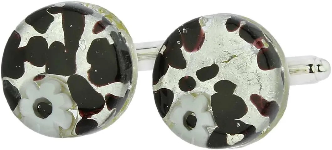 Glass Of Venice Murano Glass Venetian Classic Round Cufflinks - Dark Purple Silver