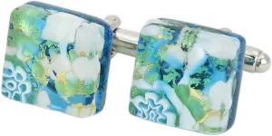 Glass Of Venice Murano Glass Venetian Classic Square Cufflinks - Aqua Gold