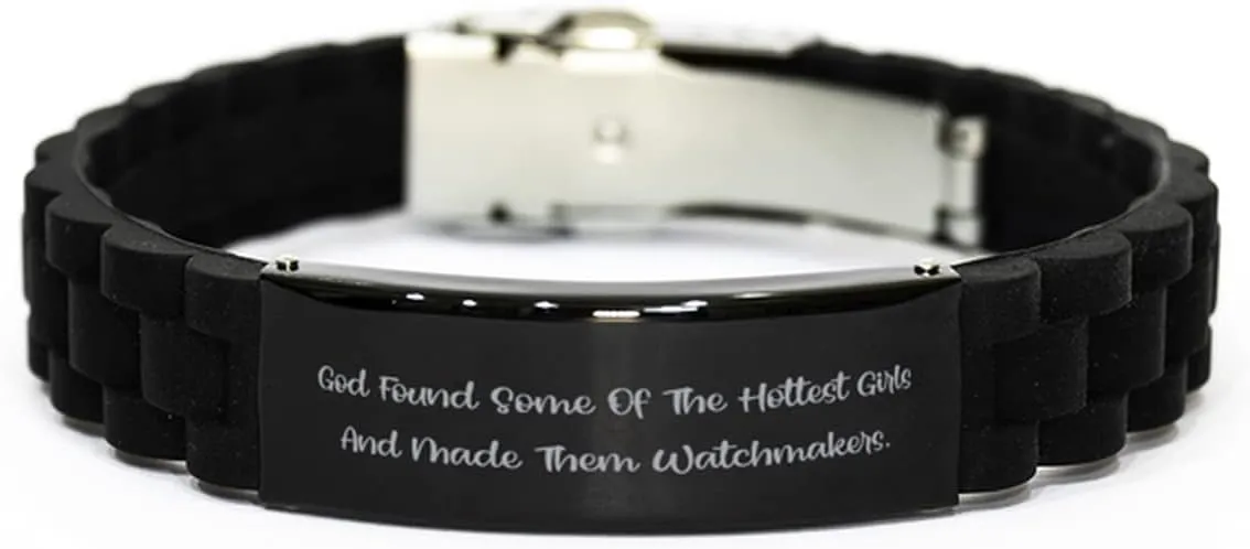 God Found Some of The Hottest Girls and Made Them. Black Glidelock Clasp Bracelet, Watchmaker Engraved Bracelet, Unique Gifts for Watchmaker