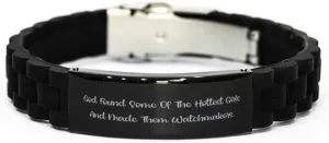 God Found Some of The Hottest Girls and Made Them. Black Glidelock Clasp Bracelet, Watchmaker Engraved Bracelet, Unique Gifts for Watchmaker
