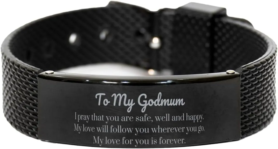Godmum Black Shark Mesh Bracelet - My Forever Love and Prayers for You, Inspirational Gifts for Birthday, Christmas, and Holidays
