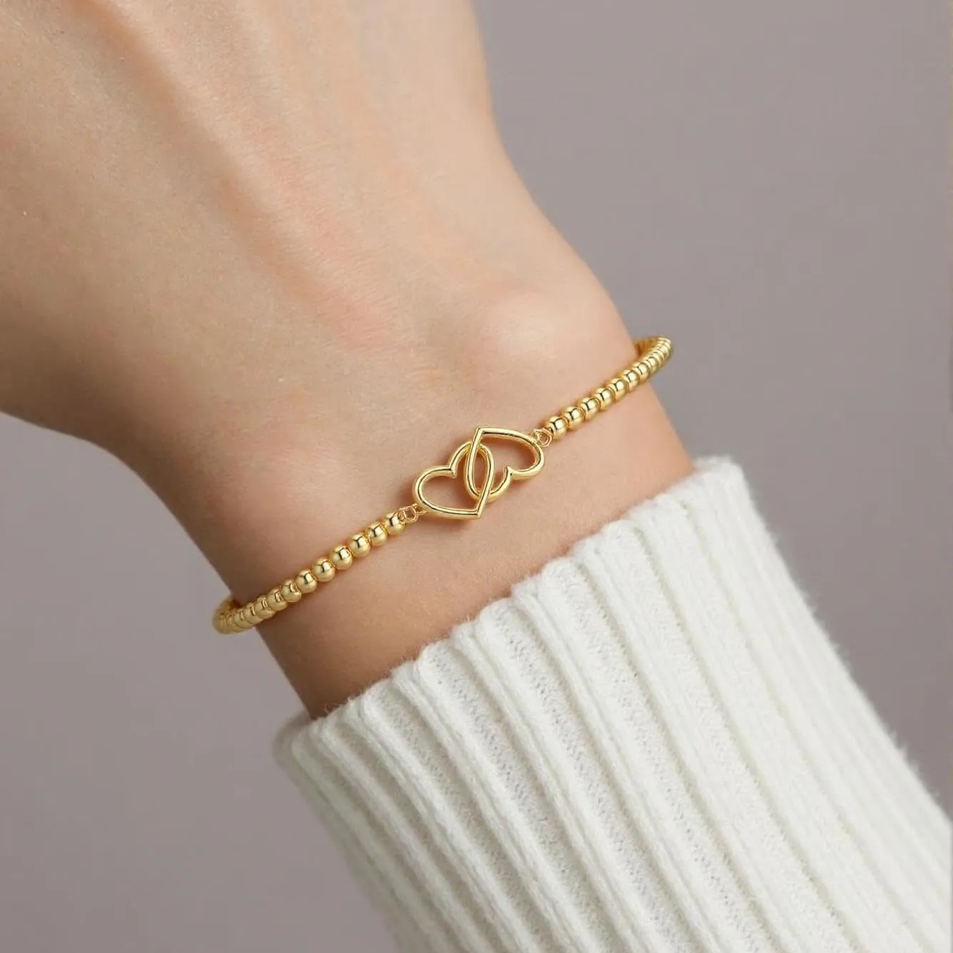 Gold Bracelets for Women 14K Gold Plated Beaded Bracelets Gold Stretch Bead Bracelet Handmade Ball Charm Bracelet Dainty Gold Jewelry Gifts for Women