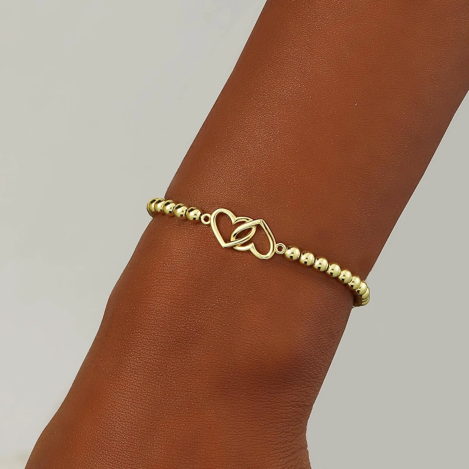 Gold Bracelets for Women 14K Gold Plated Beaded Bracelets Gold Stretch Bead Bracelet Handmade Ball Charm Bracelet Dainty Gold Jewelry Gifts for Women