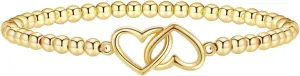 Gold Bracelets for Women 14K Gold Plated Beaded Bracelets Gold Stretch Bead Bracelet Handmade Ball Charm Bracelet Dainty Gold Jewelry Gifts for Women