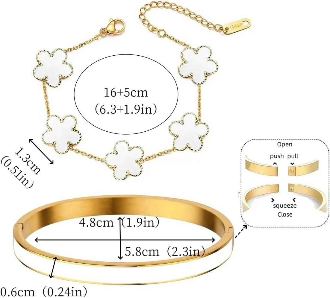 Gold Bracelets for Women 2Pcs Stackable Gold Bracelet 18K Gold Plated Enamel Bangle Floral Bracelet Set Trendy Gifts for Women