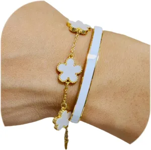 Gold Bracelets for Women 2Pcs Stackable Gold Bracelet 18K Gold Plated Enamel Bangle Floral Bracelet Set Trendy Gifts for Women