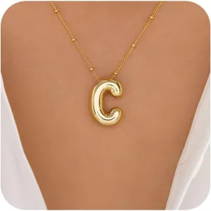 Gold Bubble Initial Necklace - Layered Charm Name Necklace for Women
