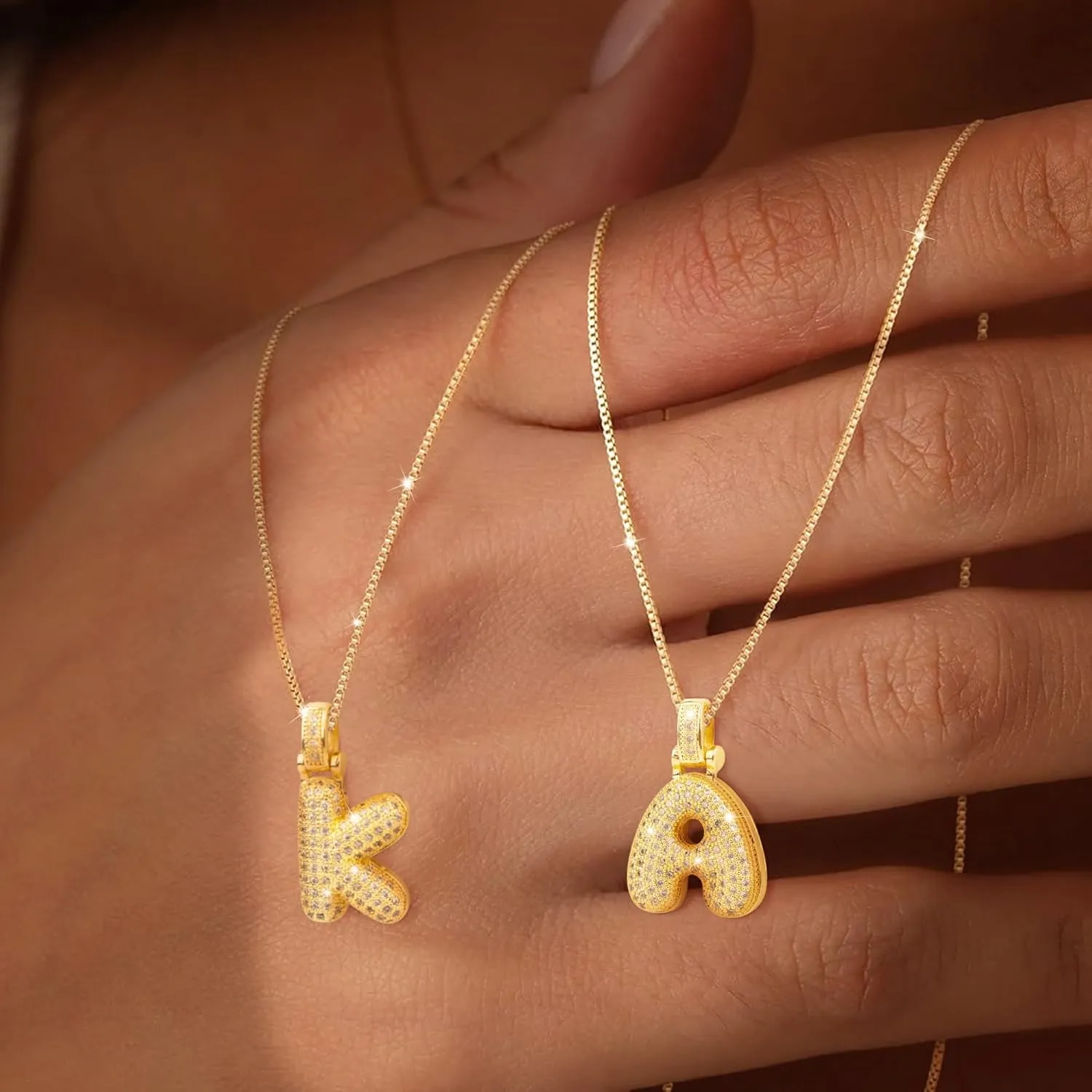 Gold Bubble Letter Necklace for Women, 14k Gold Plated Balloon Initial Letter Pendant Necklace Dainty Fashion Charm Necklaces for Women Trendy Chunky Custom Name Necklace Gold Jewelry for Women