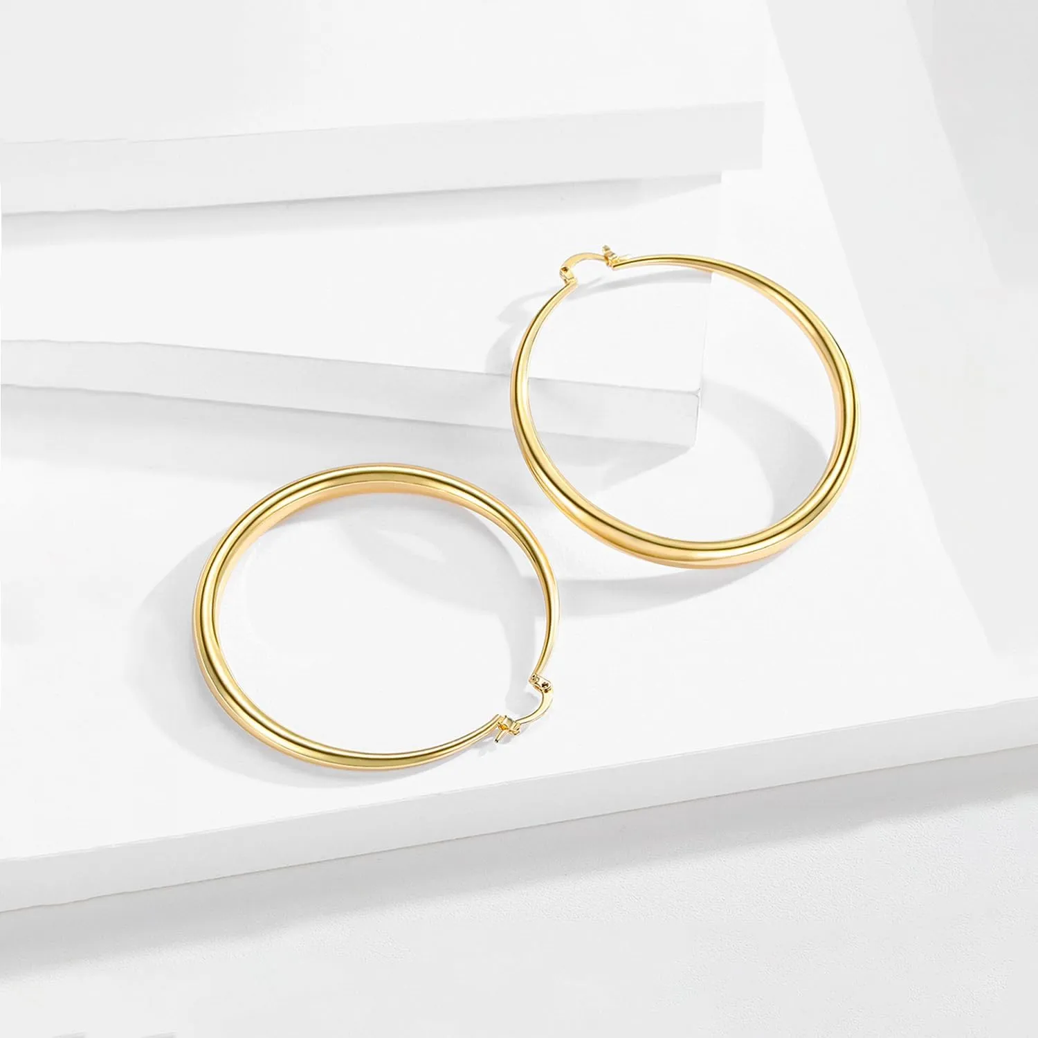 Gold Chunky Hoop Earrings for Women - 14k Gold Plated with 925 Sterling Silver Post Thick Hoops Earrings - Lightweight & Hypoallergenic Large Hoop Earrings