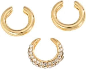Gold Ear Cuff Set, 3 Pieces, Classic and Crystal-Embellished Design