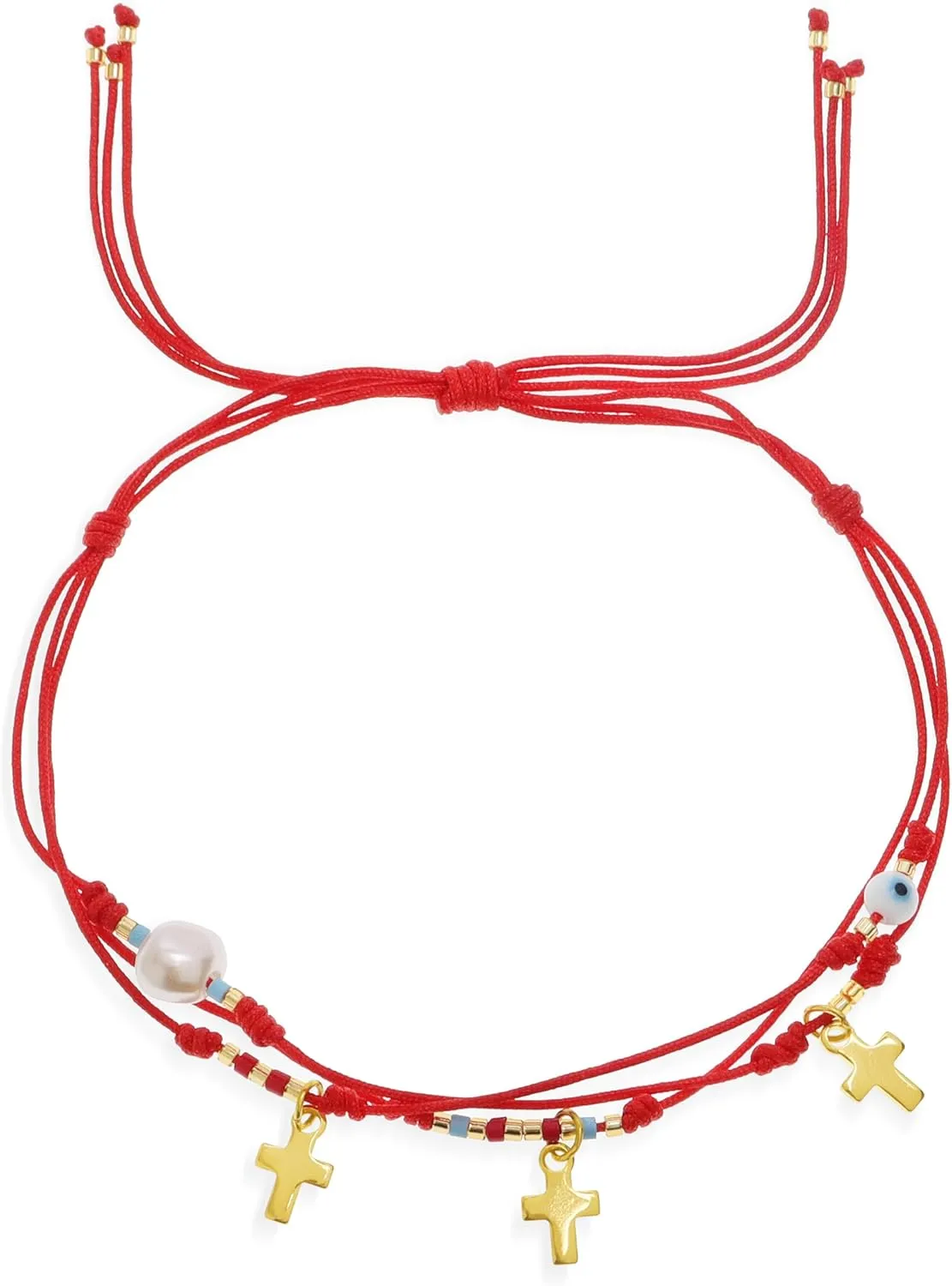 Gold Evil Eye Beaded Cross Charm Bracelet for Women,Trendy Handmade Beads Adjustable Rope String Lucky Protection Bracelets Friendship Couple Jewelry Gift.
