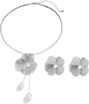 Gold Flower Jewelry Set for Women Statement Flower Earrings Necklace Set Gold Necklace and Earrings Set Large Flower Earrings Necklace for Women