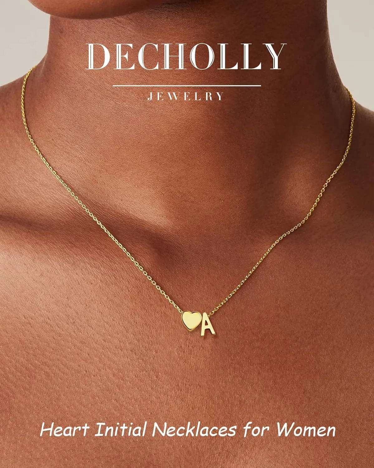 Gold Heart Initial Necklaces for Women Girls - 18K Gold Plated Heart Initial Pendant Necklace Dainty Heart Necklace Tiny Gold Initial Necklace for Women Girls Jewelry Gifts