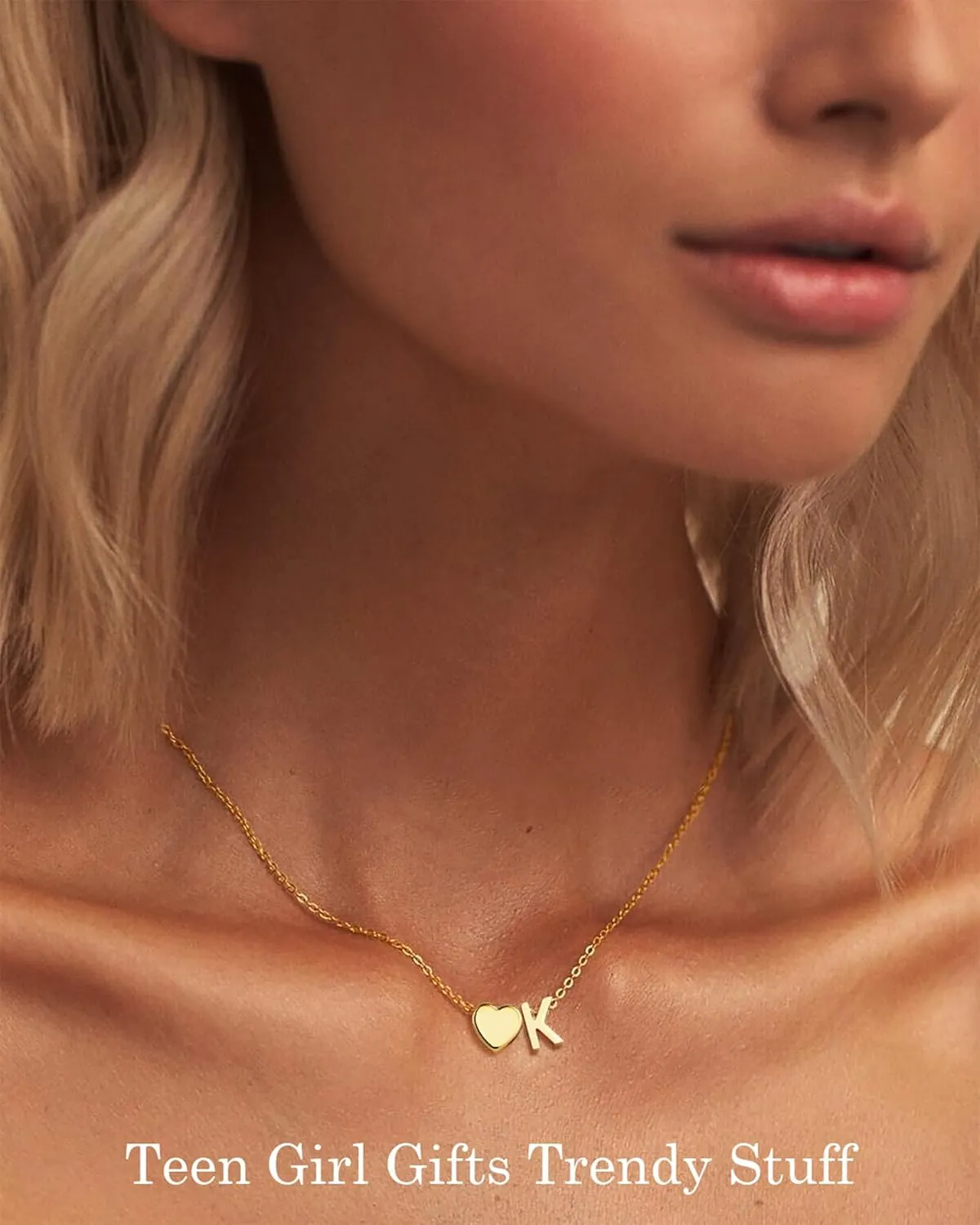 Gold Heart Initial Necklaces for Women Girls - 18K Gold Plated Heart Initial Pendant Necklace Dainty Heart Necklace Tiny Gold Initial Necklace for Women Girls Jewelry Gifts