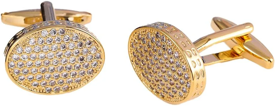 Gold Oval Full Diamond Men Women Gift Wedding Cufflinks French Shirt Cufflinks
