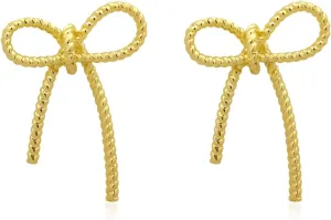 Gold Pearl Bow Earrings For Women S925 Sterling Silver Post Rhinestone Shiny Bow Stud Earrings Simple Cute Gold Pearl Earrings Bow Earrings For Women Trendy For Women