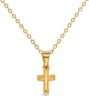 Gold Plated Religious Small Cross Pendant Necklace for Babies and Toddlers 16" - Stunning Small Plain Cross Pendant Necklace for Kids - Safe and Comfortable for Babies with Sensitive Skin