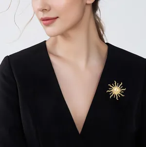 Gold Sun Brooch Pins for Women Suit Dress Collar Costume Broach Jewelry Accessorices Yellow Brooches for Men Birthday Holiday Fashion Jewelry